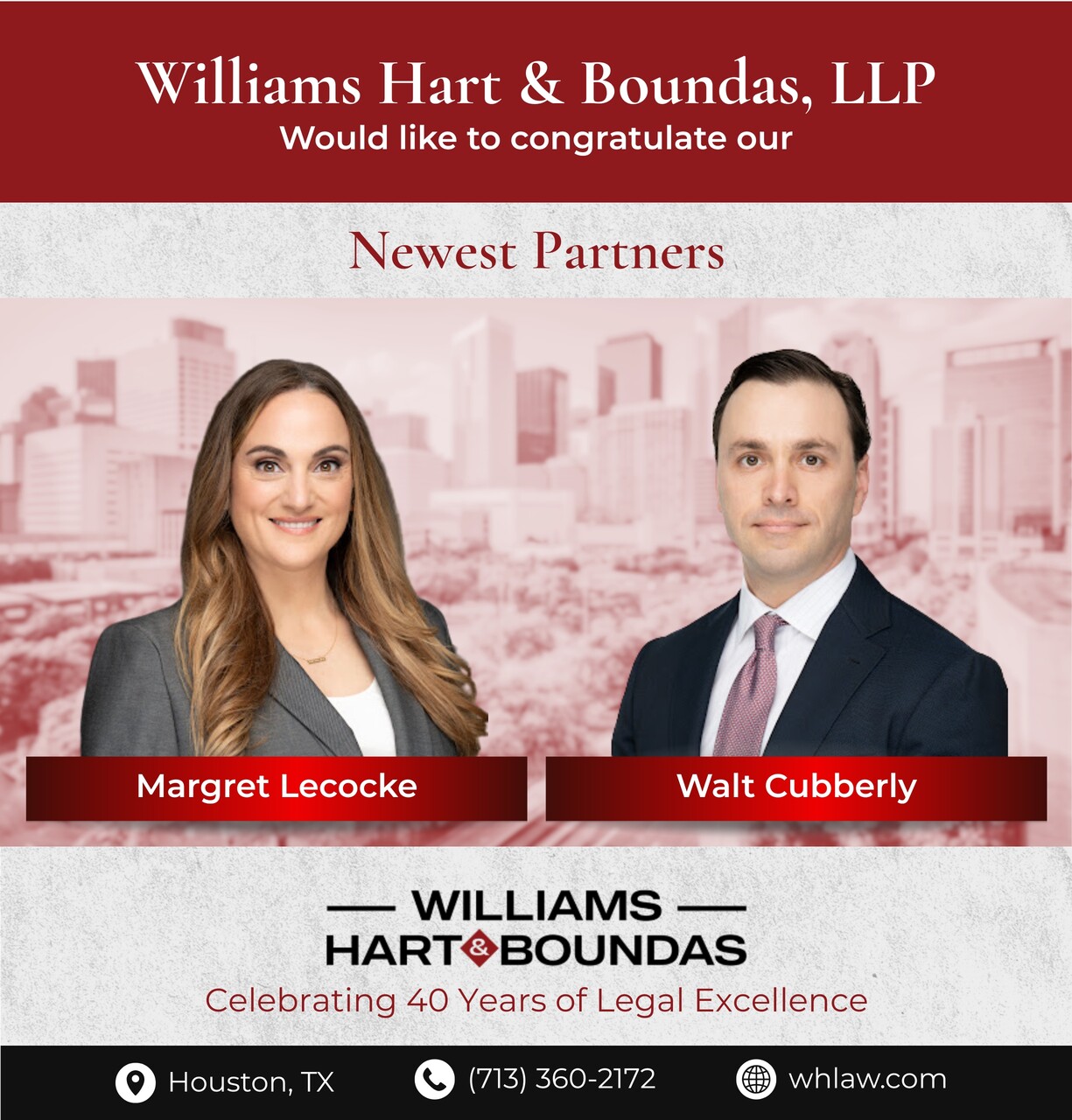 Williams Hart & Boundas, LLP Names New Partners in Houston, TX